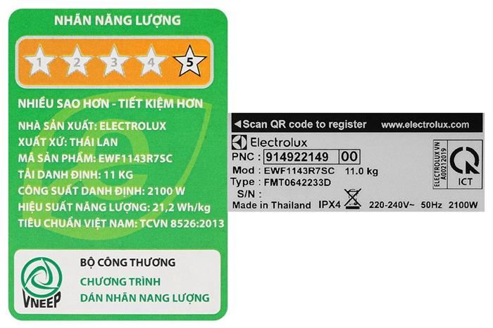 Máy Giặt Electrolux UltimateCare 700 Inverter 11 Kg EWF1143R7SC&nbsp;